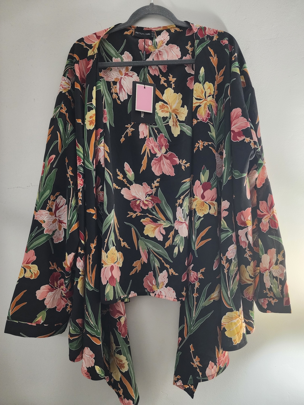 PrettyLittleThing Black Floral Satin Nightdress with Pink & Yellow Flowers